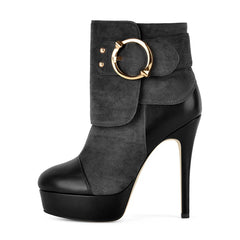 Platform Round Toe Stiletto Ankle Boots