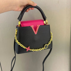 Black and pink structured chain embellished bag