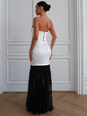 Strapless Lace Patchwork Maxi Dress