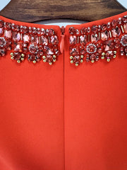 Beaded O-Neck Cap Sleeve Mini Dress