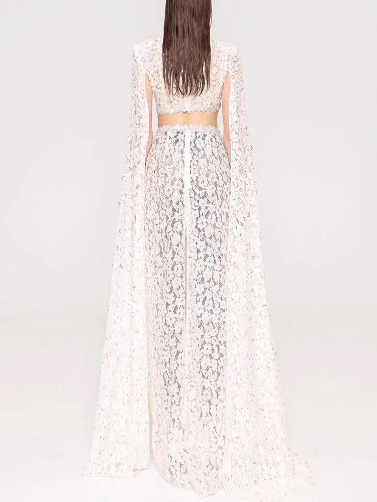 White lace dress on a white background
