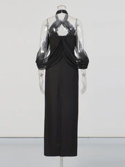 Black Cutout Halterneck Crepe Gown