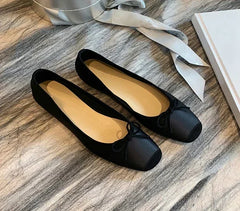 Silk Bowknot Square Toe Ballet Flats