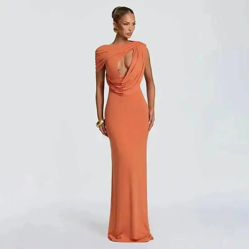 Orange one-shoulder cutout maxi dress