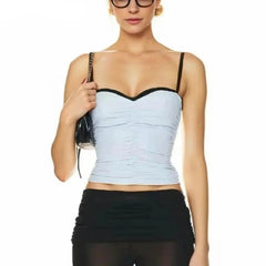 Contrast Color Ruched Strap Camisole Top With Paded Bra