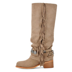 Fringe Detail Square Toe Boots