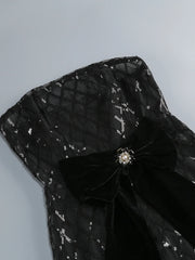 Strapless Sequin Mesh Long Dress With Gloves