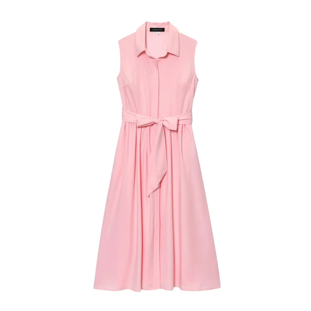Pink dress with a belt- front