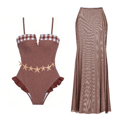 Polka Dot Gingham Ruffled Swimwear Set