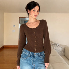 Ribbed puff sleeve button knit coat