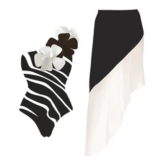 V-Neck Tie-Strap Swimsuit and Wrap Skirt Set