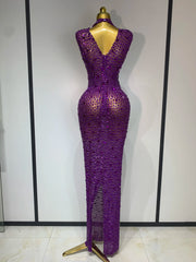 Rhinestone High Neck Sleeveless Dress