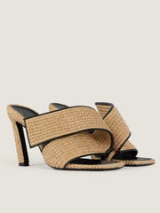 Woven square toe heeled slippers