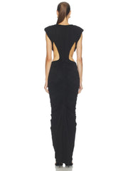 Draped Deep Neck Cut Out Folds Long Dress