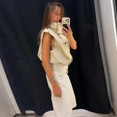 Stand Collar Double Breasted Vest