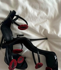 Red Lip Embellished Stiletto Sandals