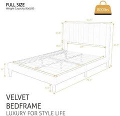 Velvet Full Upholstered Bed Frame with Vertical Tufted Headboard