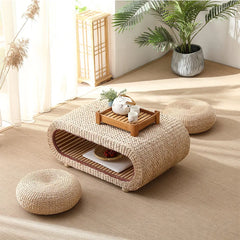 Minimalist Floor Tatami Grass Weaving Small Coffee Table