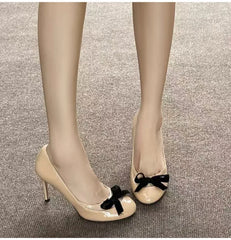 Pu Leather Bow Pumps Dress