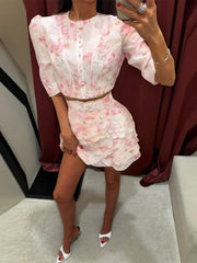 Floral print cropped top and ruffled skirt set