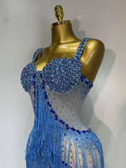 Rhinestone Tassel Mesh Strap Maxi Dress