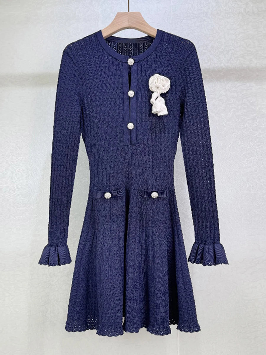 Slim-fit knit mini dress with flared skirt