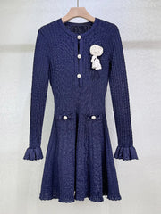 Slim-fit knit mini dress with flared skirt