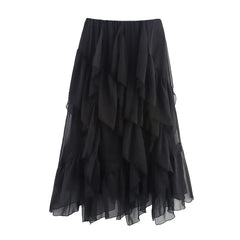 Ruffled Asymmetric Hem Maxi Skirt