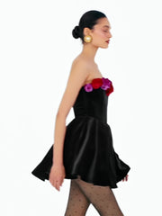 Splicing 3D Flowers Velvet Mini A-line Dress for Women