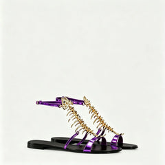 Fishbone Embellished Flat Sandals