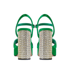 Satin Platform Crystal Embellishment Block Heels