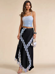 Satin Lace Patchwork Maxi Skirt