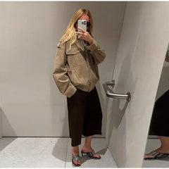 Stand Collar Suede Bomber Jacket