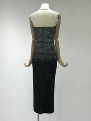 Black Strapless Gradient Sequin Beaded Midi Dress
