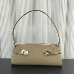 Lock Detail Color-Blocking Shoulder Bag