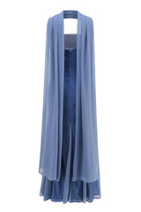 Sequin Strapless Mermaid Hem Patchwork Maxi Dress With Scarf