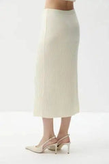 Ribbed Polo Knit Top and Midi Skirt Set