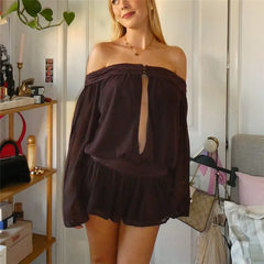Off Shoulder Keyhole Front Bell Sleeve Romper