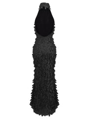Halter Neck 3D Square Fringe Patchwork Maxi Dress