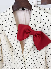 Polka Dot Bow Blazer and Wide-Leg Pants Set