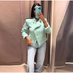 Textured Cropped Fringed Collar Jacket