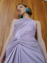 Lavender Halter Neck Draped Waist Maxi Dress