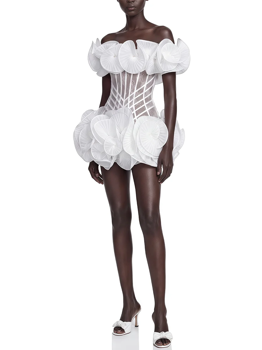 Full figure shot of the mini dress with ruffle hem