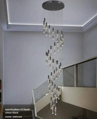 Long Hollow Hanging Crystal Lamp Stair Chandelier