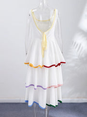Tiered Contrast Seam Ruffle Trim Sleeveless Maxi Dress