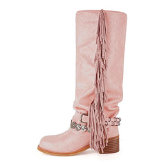 Fringe Detail Square Toe Boots