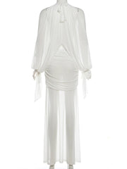 Turtleneck Top and Ruched Skirt Set