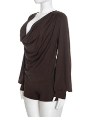 Draped Cowl Neck Top and Shorts Set