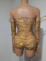 Golden Eye Embellished Rhinestone Bodysuit