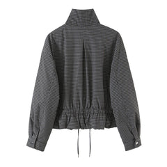 Plaid Drawstring Waist Cropped Jacket